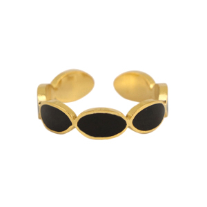 Anillos Acero Inox esmalte ovalado Negro-dorado