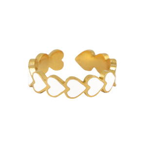 Anillos Acero Inox  esmalte coraz&oacute;n Blanco-dorado