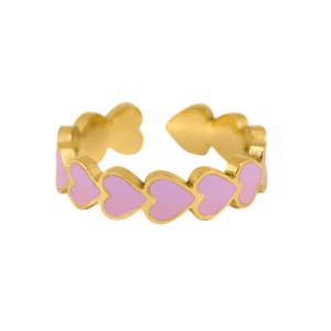 Anillos Acero Inox  esmalte coraz&oacute;n Lila-dorado