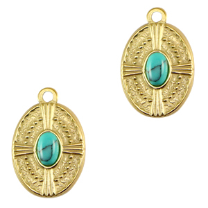 Colgantes Acero Inox ovalado con piedra natural Dor&eacute;-turquoise