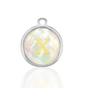 Colgantes Acero Inox 12mm concha letra X Blanco (color natural)-plateado