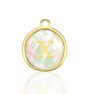 Colgantes Acero Inox 12mm concha letra X Blanco (color natural)-dorado
