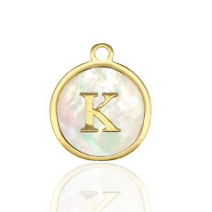 Colgantes Acero Inox 12mm concha letra K Blanco (color natural)-dorado