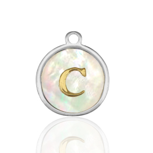 Colgantes Acero Inox 12mm concha letra C Blanco (color natural)-plateado