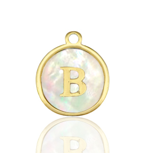 Colgantes Acero Inox 12mm concha letra B Blanco (color natural)-dorado