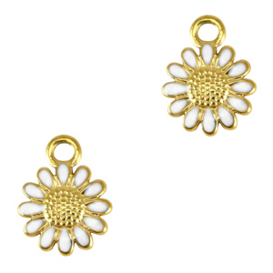 Colgantes Acero Inox margarita esmalte Dorado-blanco