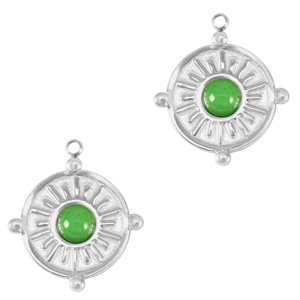 Colgantes Acero Inox con piedra natural Plateado-verde fresco