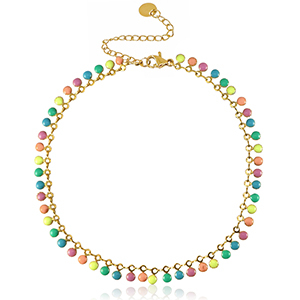 Pulseras tobillera Acero Inox eslab&oacute;n esmalte Dorado-multicolor