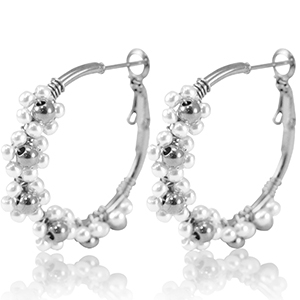 Pendientes Acero Inox criolla flor 35mm Plateado-blanco
