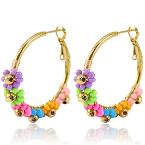 Pendientes Acero Inox criolla flor 35mm Dorado-multicolor