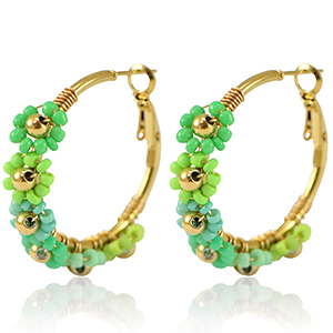 Pendientes Acero Inox criolla flor 35mm Dorado-verde