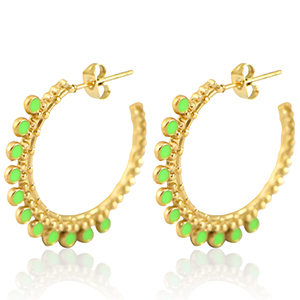 Pendientes Acero Inox criolla 30mm Dorado-verde ne&oacute;n