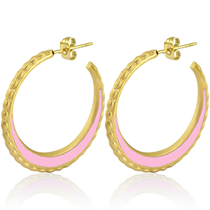 Pendientes Acero Inox criolla 30mm Dorado-rosa claro