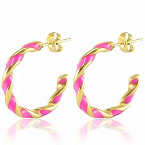 Pendientes Acero Inox Rosa ne&oacute;n-dorado