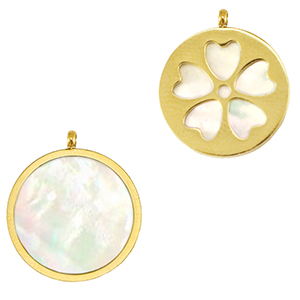 Colgantes Acero Inox concha flor Dorado-blanco (color natural)