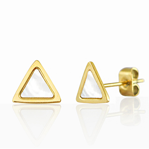 Pendientes Acero Inox tri&aacute;ngulo Dorado-blanco perla
