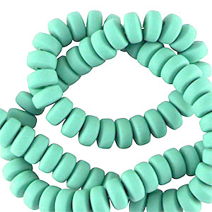 Abalorios de pol&iacute;meros rondeles 7mm Verde turquesa