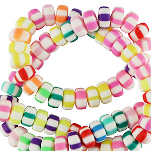 Abalorios de pol&iacute;meros rondeles 7mm Multicolor a rayas