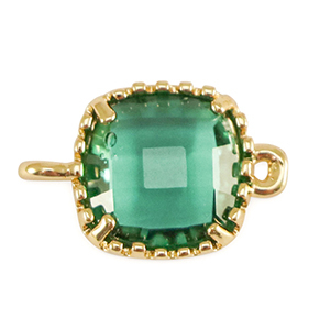 Entrepieza de cristal cuadrado Verde esmeralda-dorado