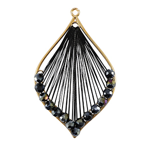 Colgantes tejidos con hilo macram&eacute; y abalorios faceteados gota Dorado-negro met&aacute;lico