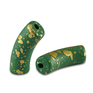 Abalorios acr&iacute;licos tubo mate Verde oscuro-dorado