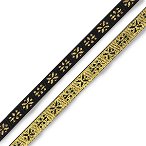 Cinta con texto flores Negro-oro