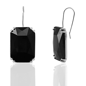 Pendientes de Cristal rect&aacute;ngulo Negro-plateado