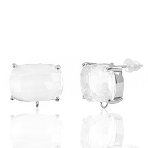Pendientes de Cristal con anilla rect&aacute;ngulo Cristal-plateado
