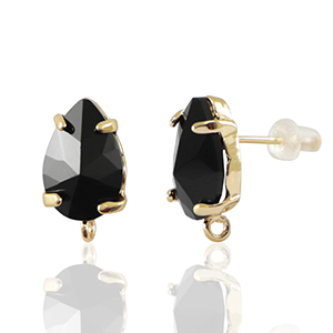 Pendientes de Cristal con anilla gota Negro-dorado