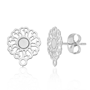 Fornituras Acero Inox pendientes 14mm flor con anilla Plateado