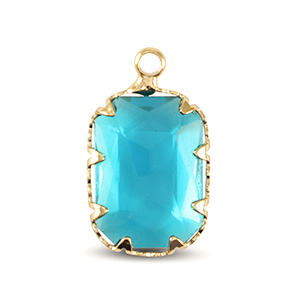 Colgantes de cristal rect&aacute;ngulo Azul aquamarina-dorado