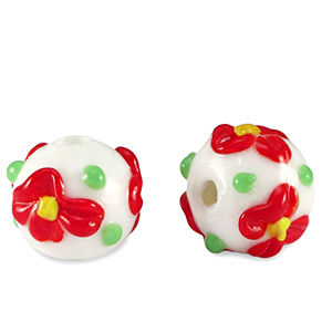 Abalorios de cristal pintados a mano flor Blanco-rojo