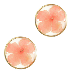 Entrepiezas con flores secas 20mm Dorado-rosa claro