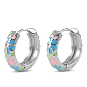 Metal TQ lat&oacute;n criolla esmalte flor Plateado-rosa azul