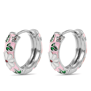 Metal TQ lat&oacute;n criolla esmalte flor Plateado-rosa blanco