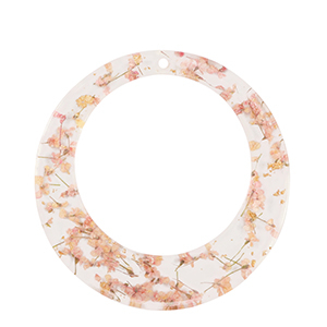 Colgantes de resina con flores secas 39mm Dorado-rosa claro