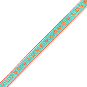 Cinta con texto "love" Azul turquesa-naranja