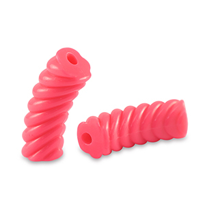 Abalorios acr&iacute;licos tubo espiral Rojo coral ne&oacute;n
