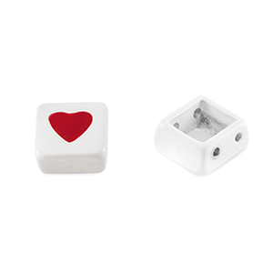 Abalorios Tile cuadrado Blanco-rojo