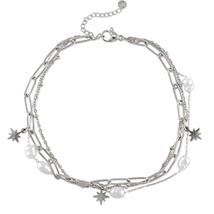 Pulseras tobillera Acero Inox perla Plateado-blanco