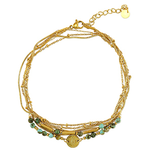 Pulseras tobillera Acero Inox piedra Dorado-verde
