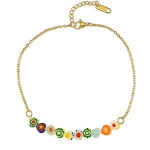 Pulseras tobillera Acero Inox millefiori Dorado-multicolor