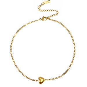 Pulseras tobillera Acero Inox coraz&oacute;n Dorado