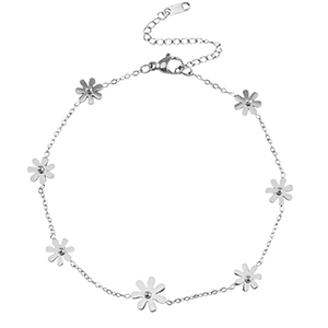 Pulseras tobillera Acero Inox flores Plateado