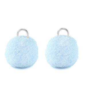 colgantes pomp&oacute;n con anilla 10mm Plateado-azul carolina