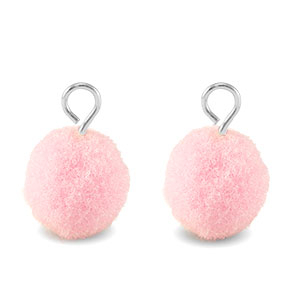 colgantes pomp&oacute;n con anilla 10mm Plateado-rosa claro