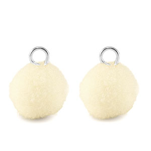 colgantes pomp&oacute;n con anilla 10mm Plateado-blancuzco