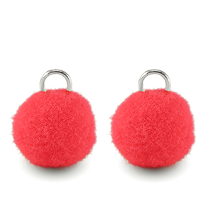 colgantes pomp&oacute;n con anilla 10mm Plateado-rosa n&eacute;on