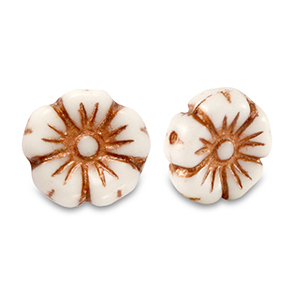 Abalorios Checos flor 9mm Marr&oacute;n cobrizo met&aacute;lico-blanco