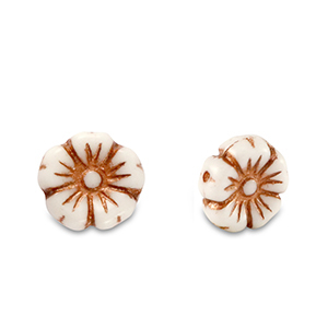 Abalorios Checos flor 7mm Marr&oacute;n cobrizo met&aacute;lico-blanco